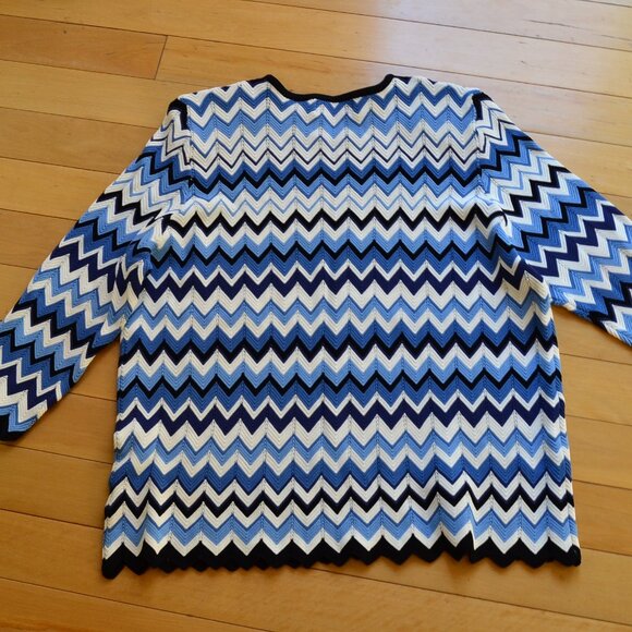 Alfred Dunner Chevron Knit Sweater Lightweight Blues and White Size XL - Picture 9 of 13